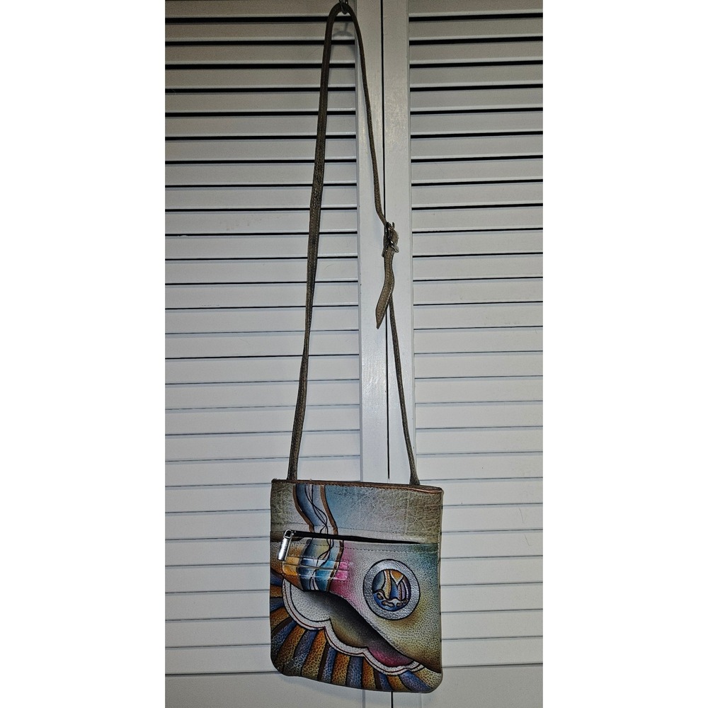 Anuschka‎ Hand Painted Leather Crossbody Bag Multicolor Abstract Small  Bag
